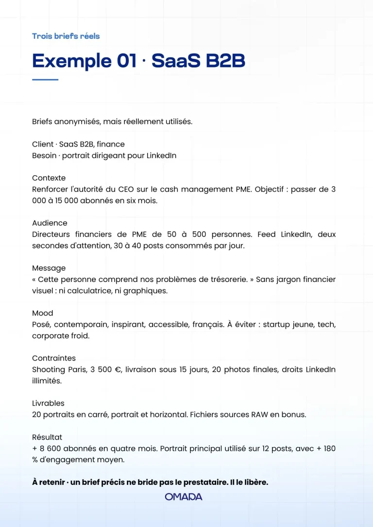 Page 2 du guide Omada du brief créatif visuel