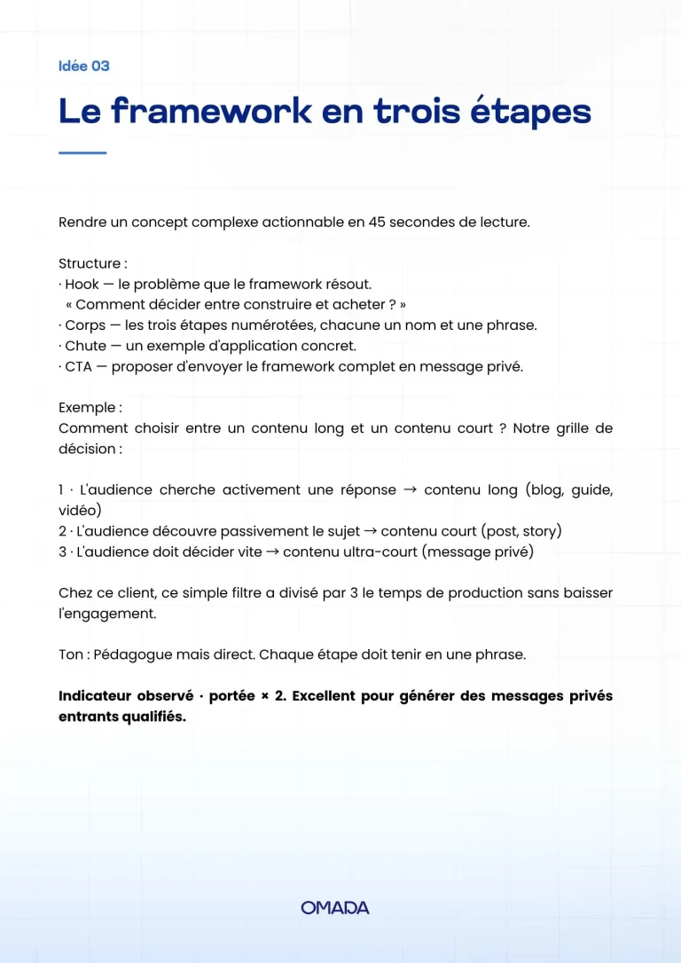 Dernière page du guide Omada « 10 idées de contenu LinkedIn »