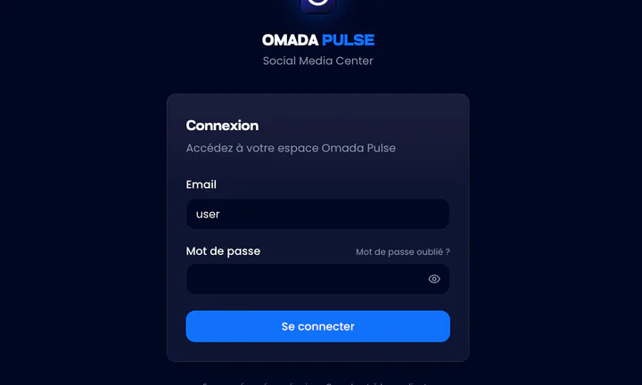 Écran de connexion de la plateforme Omada Pulse